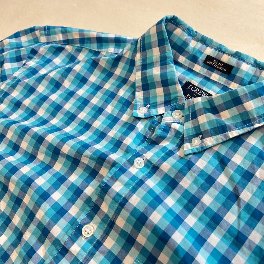 J.Crew Slim Untucked Flex Washed Gingham Shirt Mens Large Blue White Check L